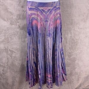 Anthropologie Siddhartha Bansal Marble Pleated Maxi Skirt Womens Size 8 Purple